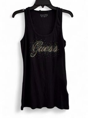 GUESS Black Tank Top with Gold Logo
